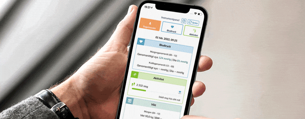 connect appen vyer för blodtryck, aktivitet, vikt
